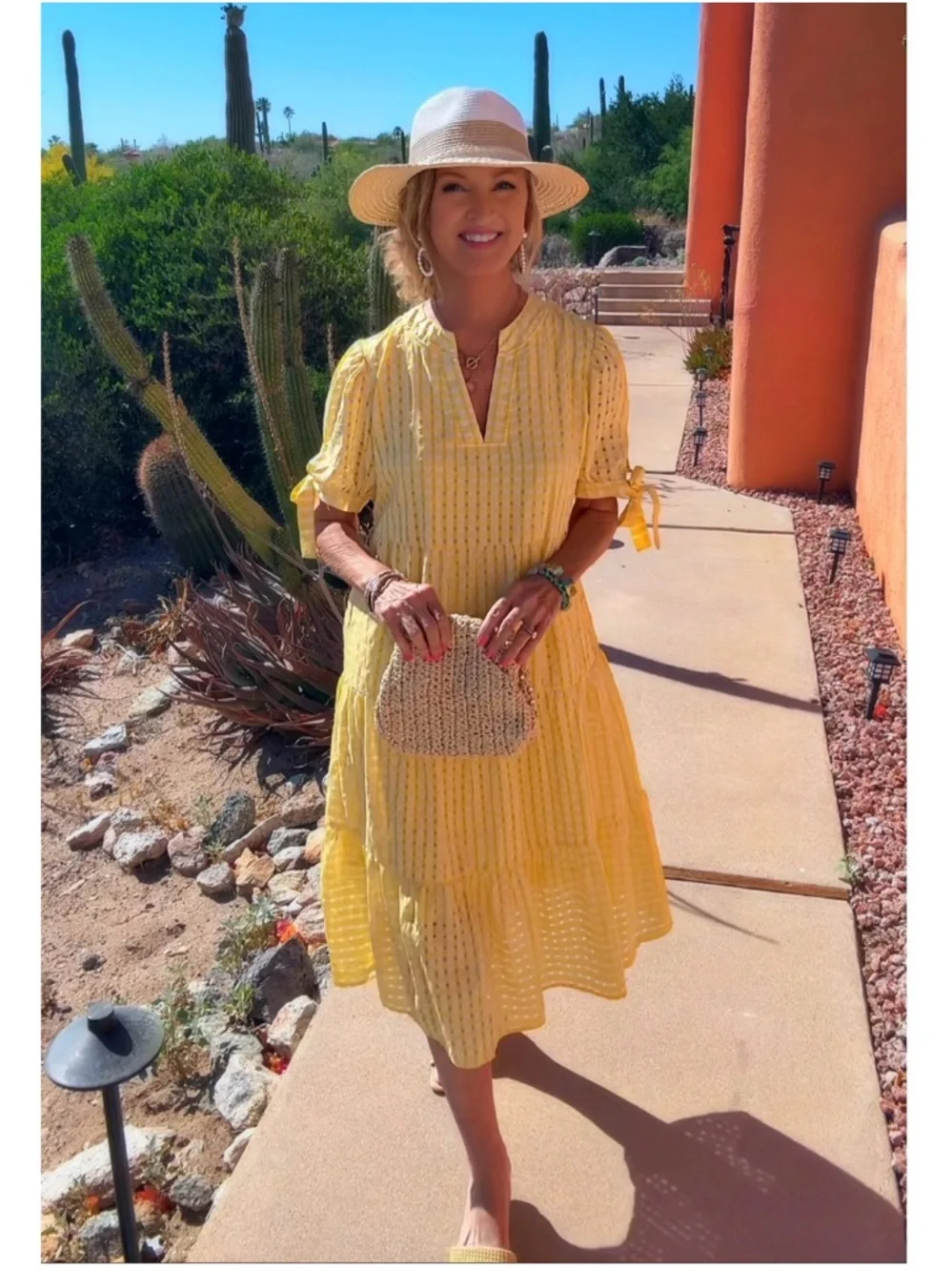 NWT Yellow Lightweight Tiered Eyelet Midi Dress-S - Picture 6 of 17